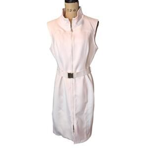 Vintage Tommy Hilfiger Full Zip Scuba Sleeveless Belted Sheath Dress Pink 14